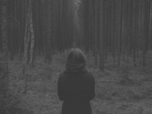 Woman in forest - black and white image